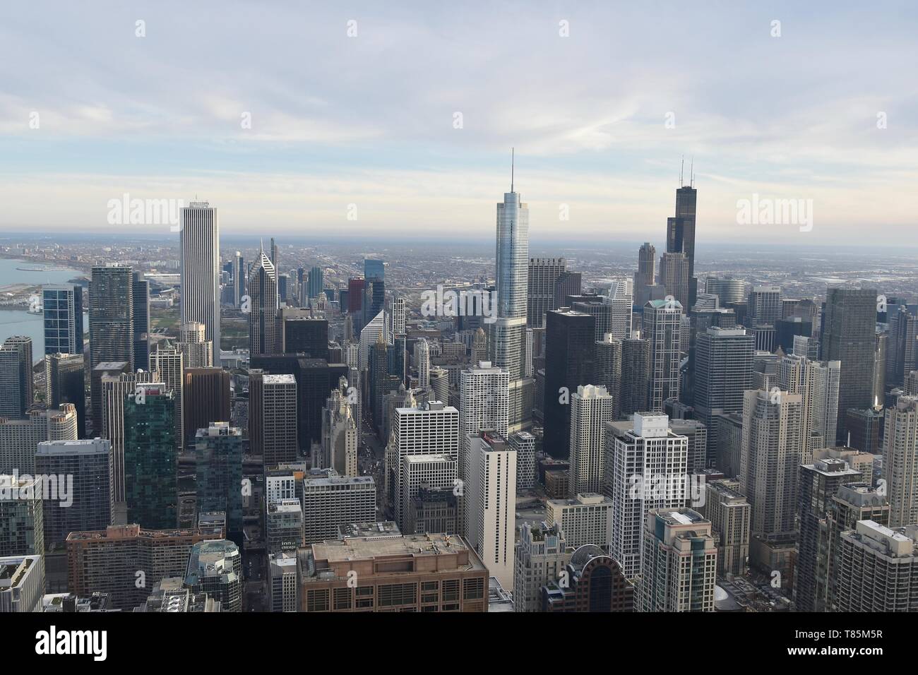 The Chicago skyline seen from 360 Chicago atop the John Hancock Center, Near North Loop, Magnificent Mile, Chicago, Illinois, USA Stock Photo