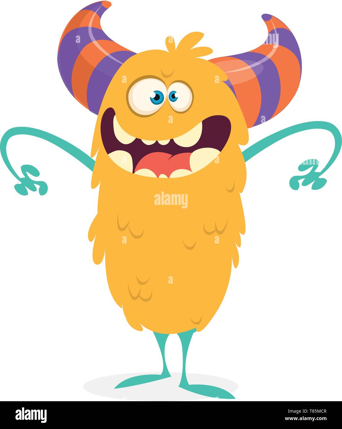 Happy cartoon monster. Halloween vector orange and horned monster. Funny  monster expressions Stock Vector Image & Art - Alamy