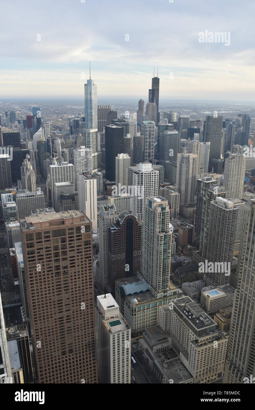 The Chicago skyline seen from 360 Chicago atop the John Hancock Center, Near North Loop, Magnificent Mile, Chicago, Illinois, USA Stock Photo