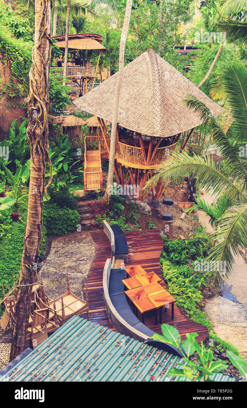 Bamboo house in traditional balinese architecture in tropical