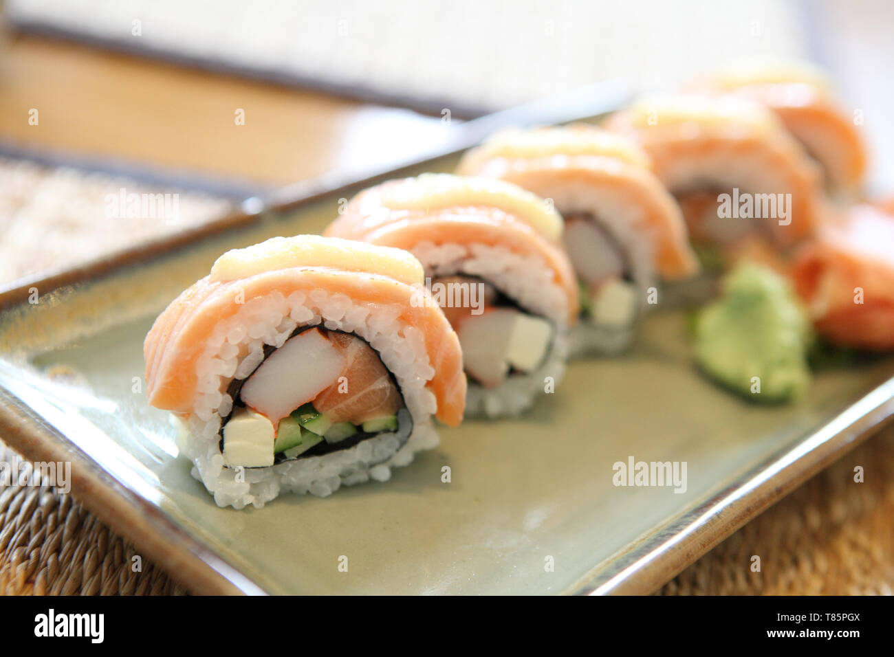 Grilled Salmon Sushi Stock Photo - Alamy