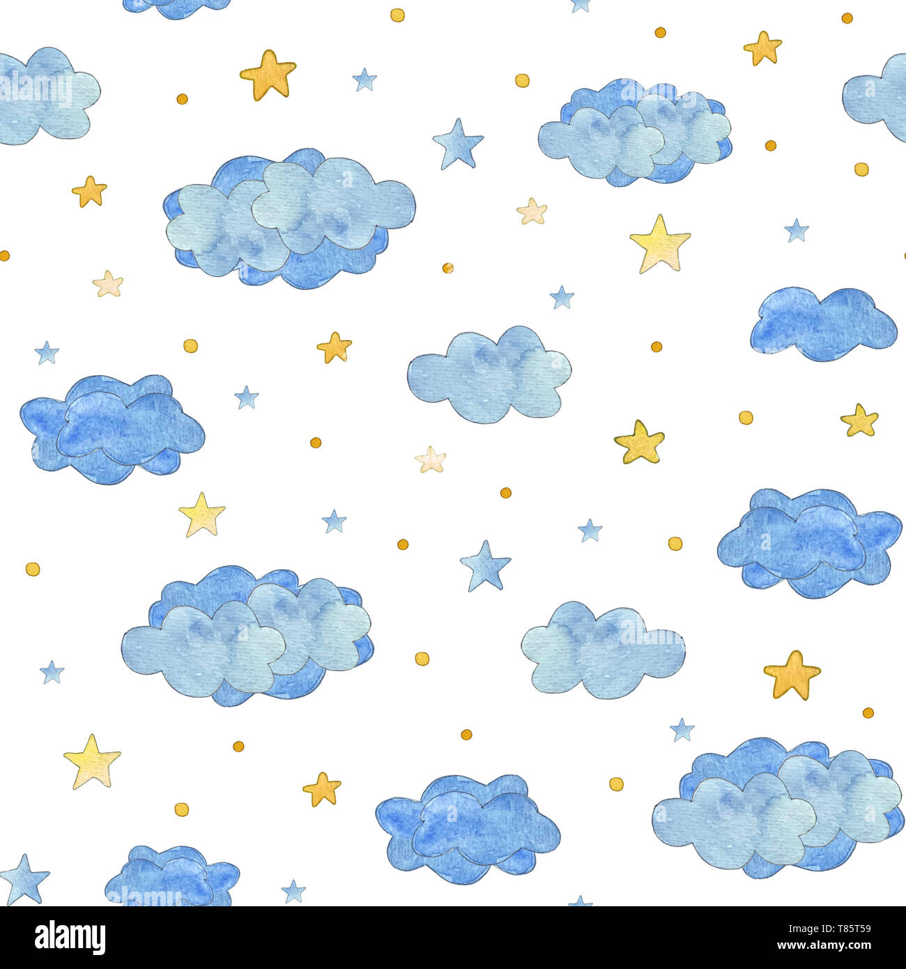 Seamless Pattern With Blue Clouds And Yellow Stars Baby Background Watercolor Illustration Stock Photo Alamy Seamless Pattern With Blue Clouds And Yellow Stars Baby Background Watercolor Illustration Stock Photo Alamy