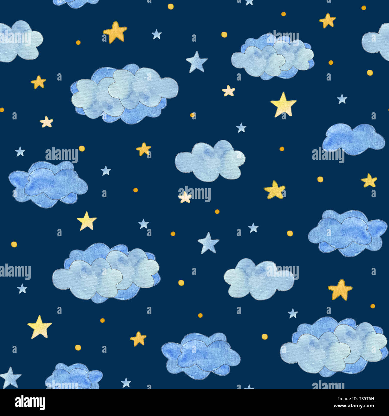 Seamless Baby Pattern With Blue Clouds And Yellow Stars On Dark Background Watercolor Illustration Stock Photo Alamy Seamless Baby Pattern With Blue Clouds And Yellow Stars On Dark Background Watercolor Illustration Stock Photo Alamy