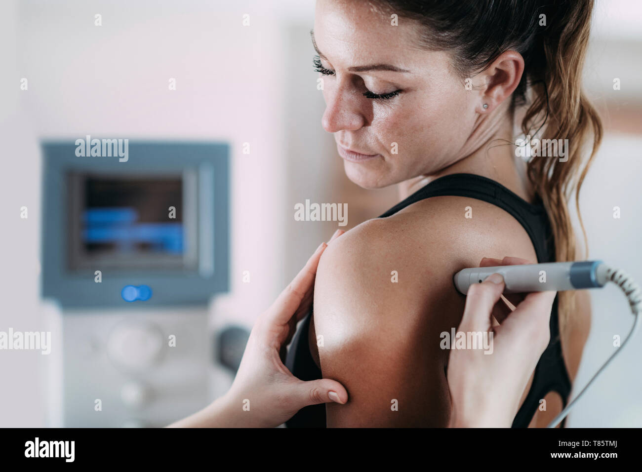 Physiotherapy laser treatment Stock Photo