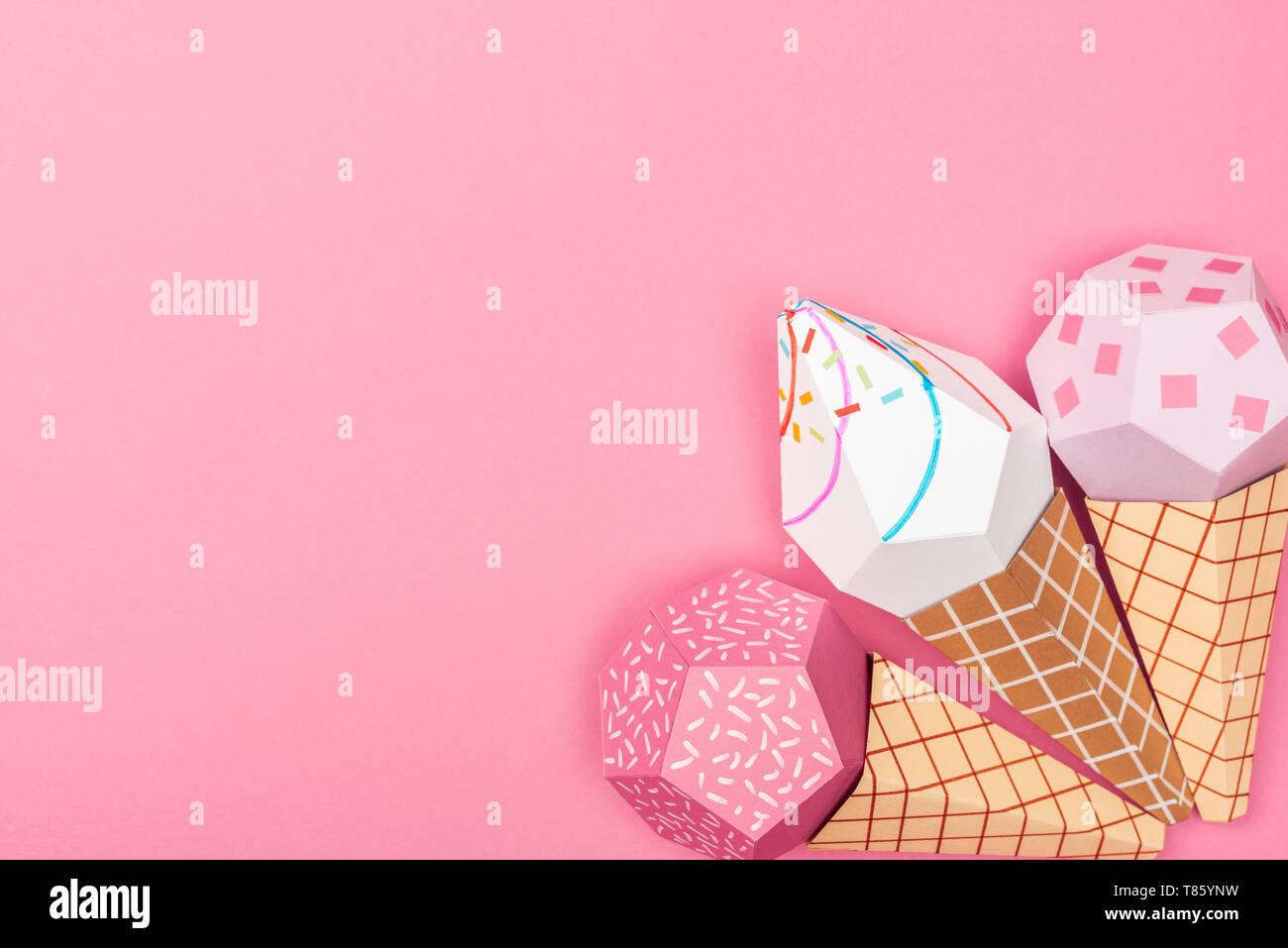 Top View Of Handmade Colorful Origami Ice Cream Cones