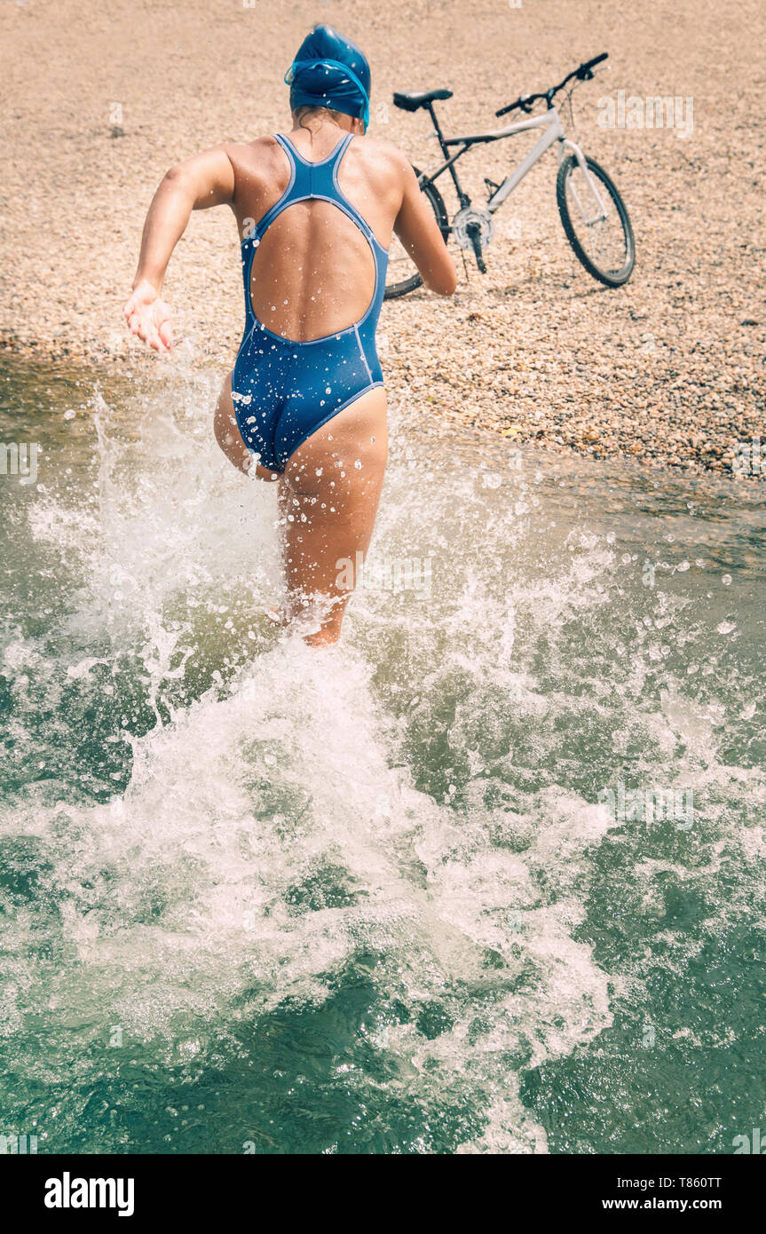 Triathlete in training Stock Photo