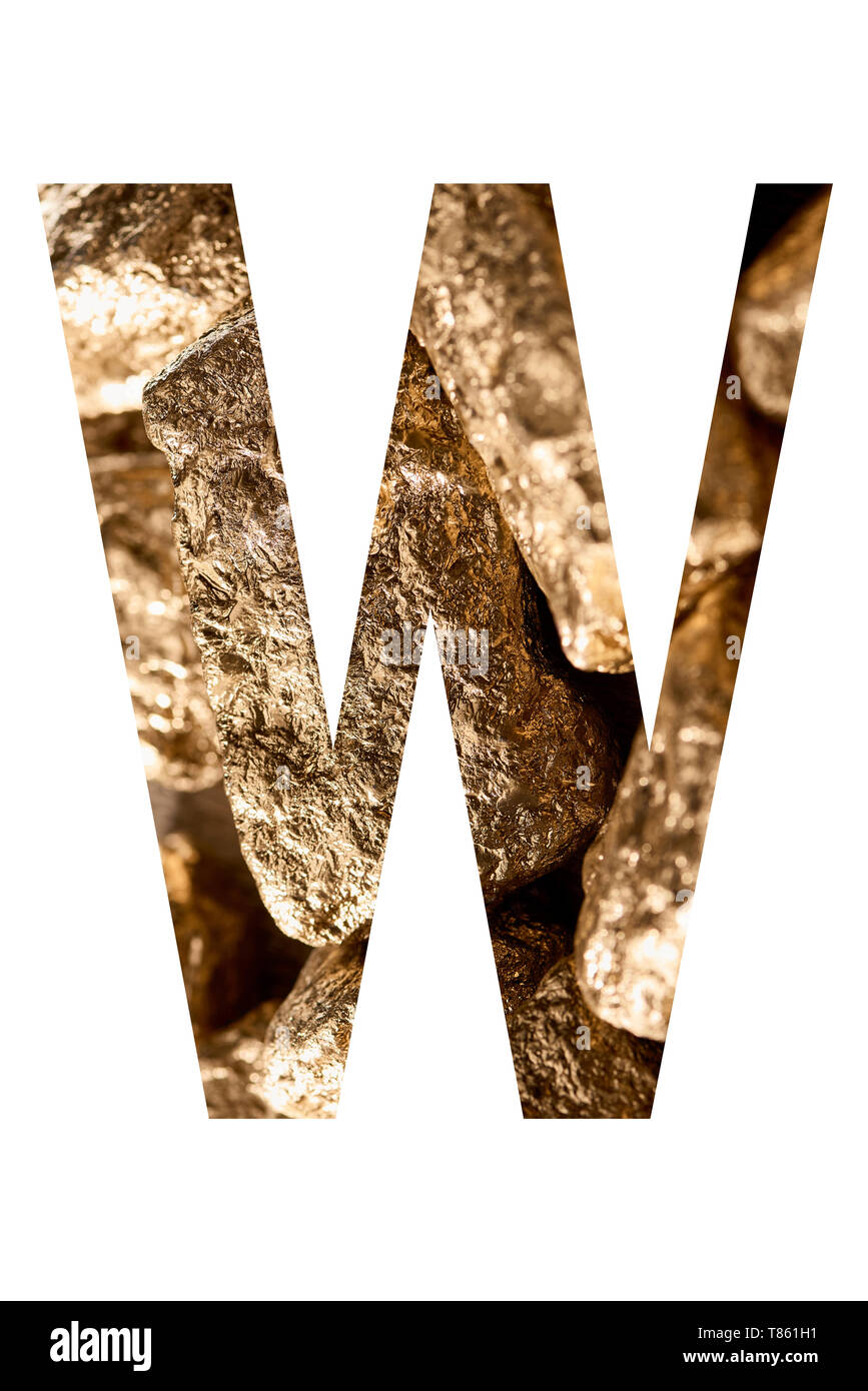 letter W made of shiny golden stones isolated on white Stock Photo - Alamy
