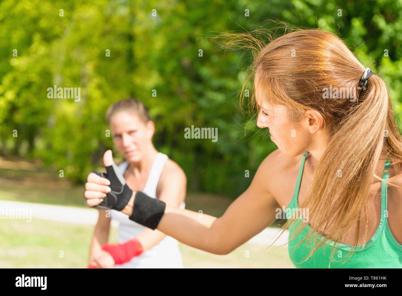 Kickboxing training outdoors Stock Photo