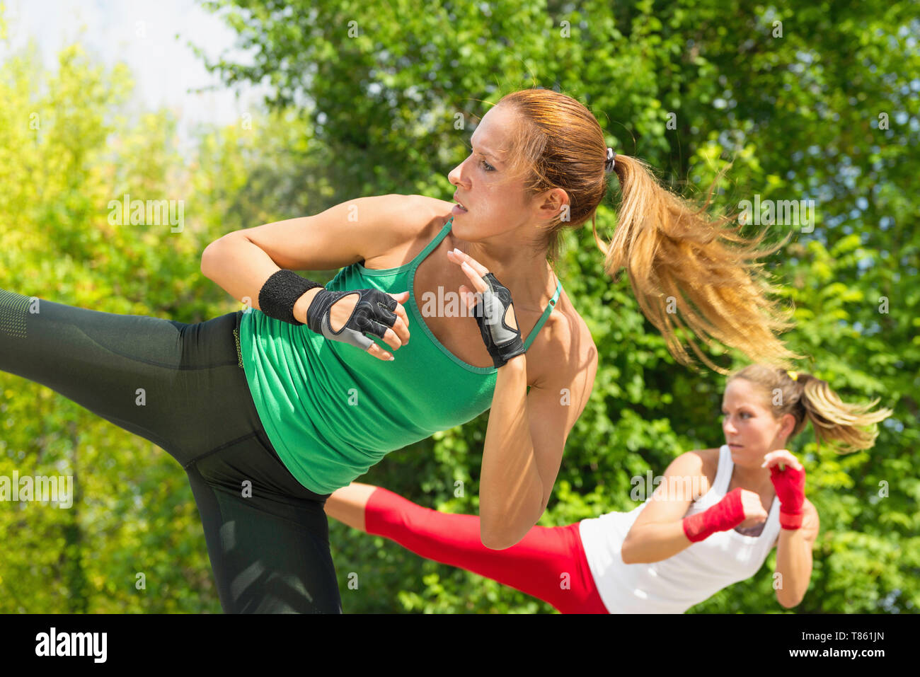 Kickboxing training outdoors Stock Photo Alamy
