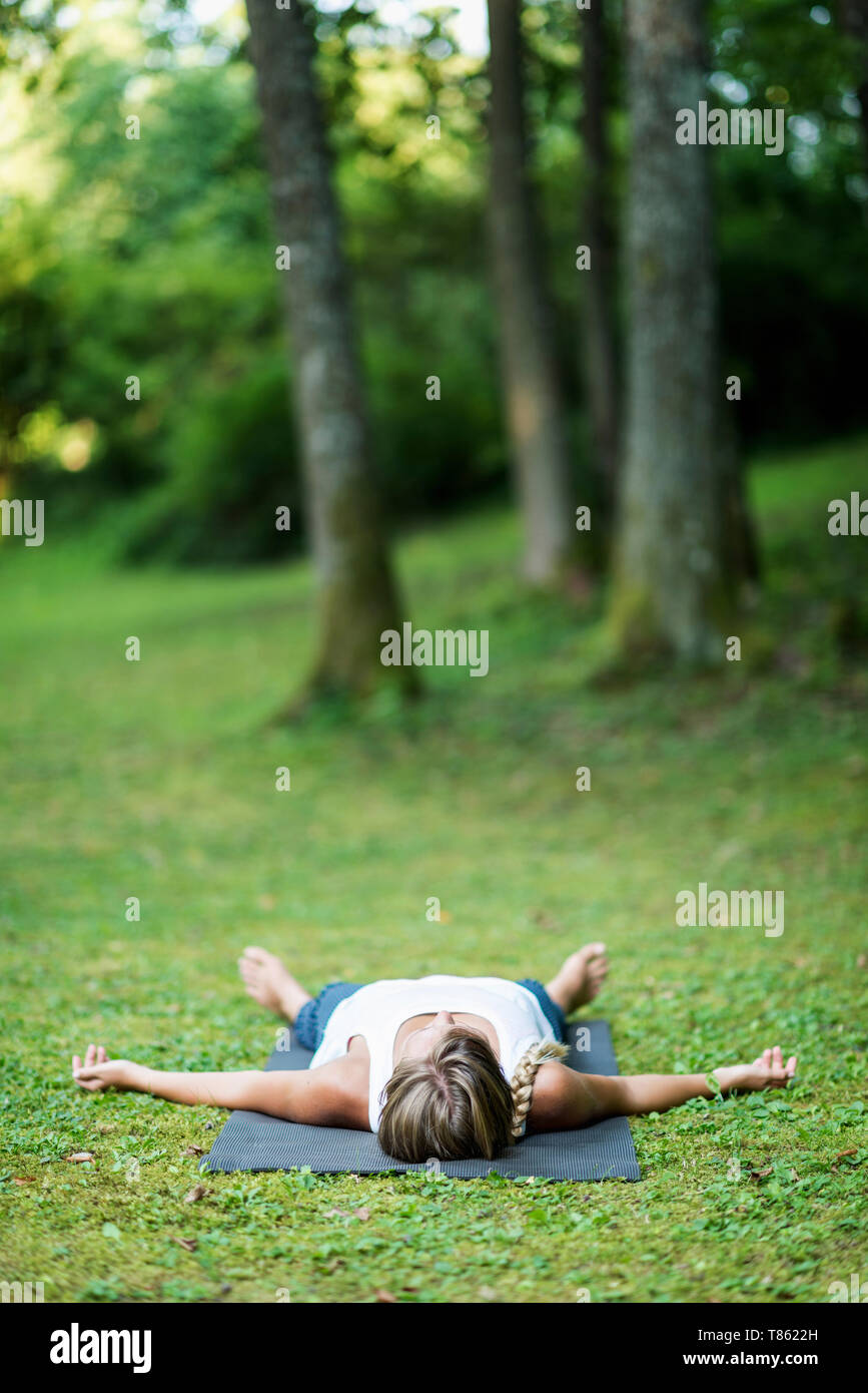 Yoga corpse pose Stock Photo