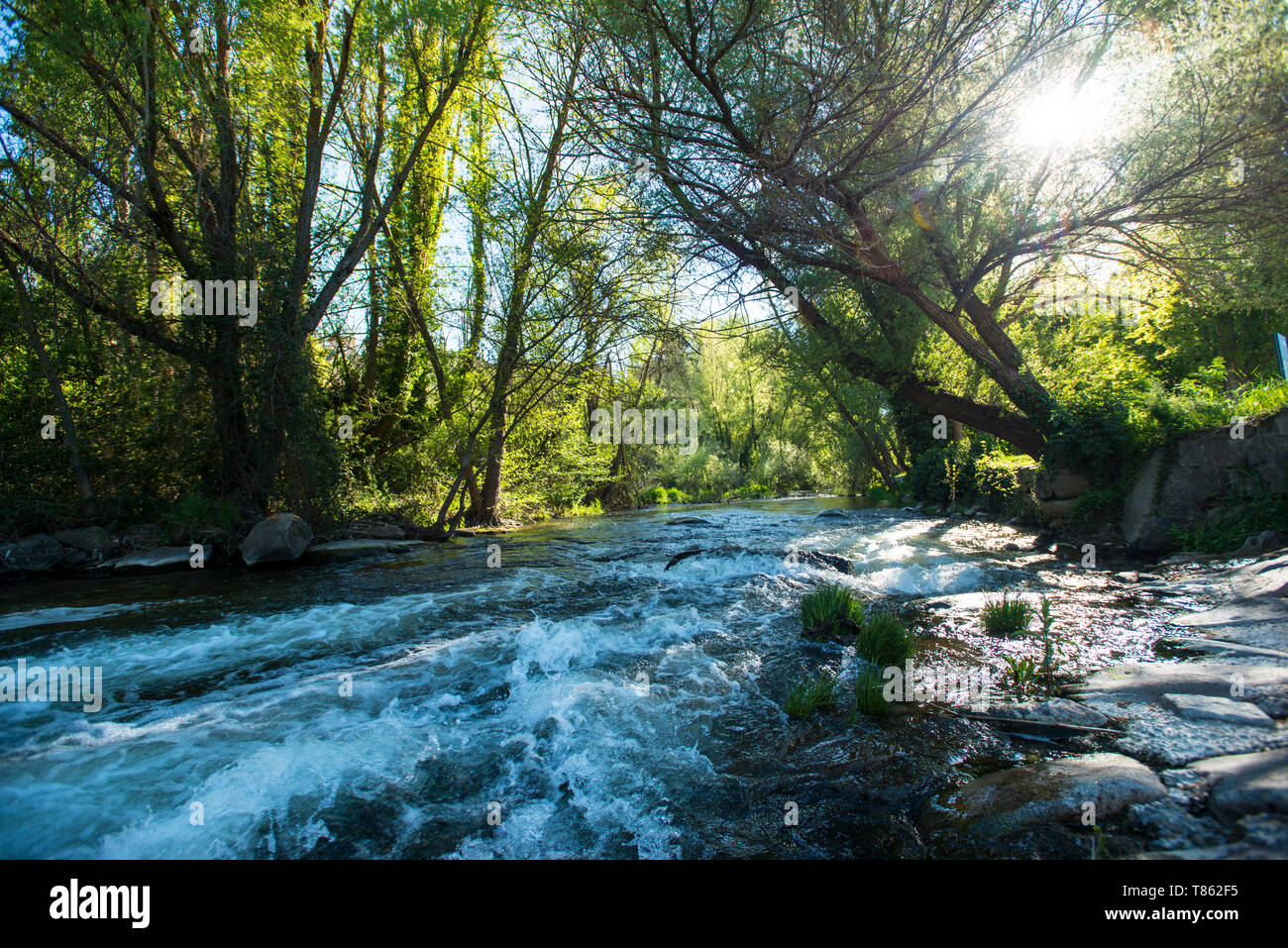 Eresma River and Alameda Park in Segovia, Spain Stock Photo