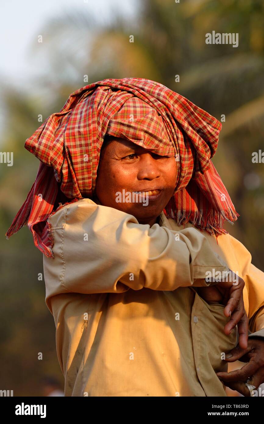 Cambodia, Kompong Thom province, Kompong Thom, portrait of a woman with her krama or traditional scarf Stock Photo