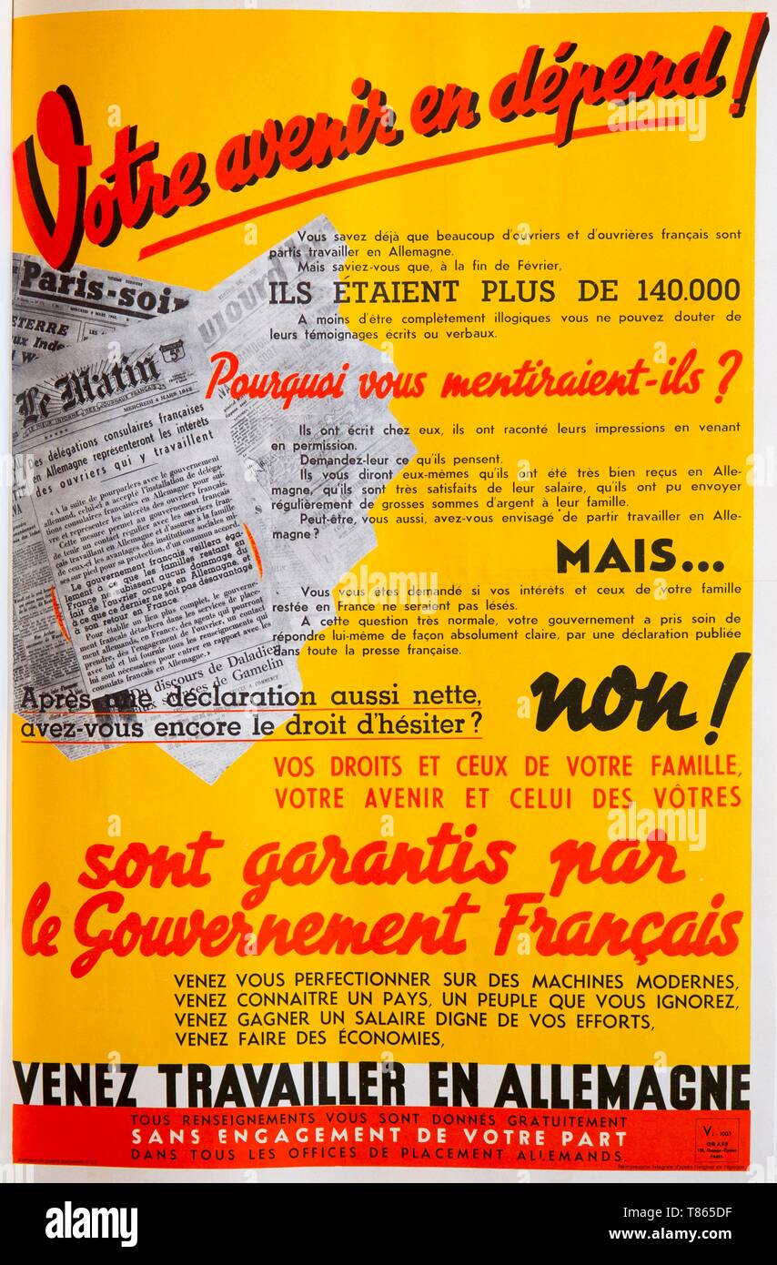 France, Paris, former propaganda poster of the Second World War