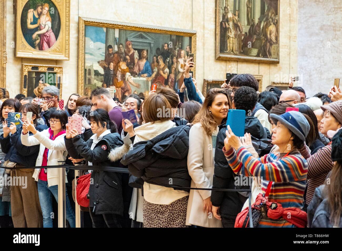 Mona lisa painting leonardo da vinci louvre museum paris france hires
