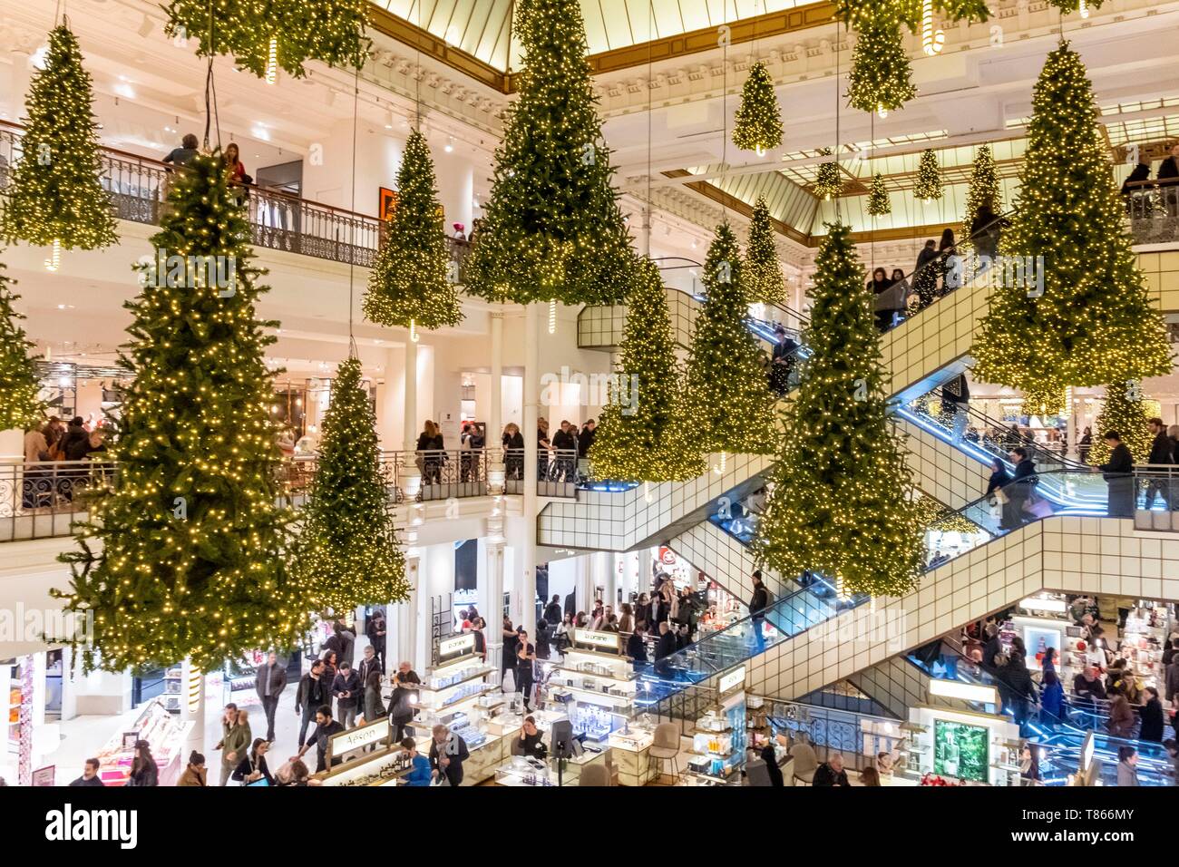 France, Paris, the Bon Marche department store during Christmas