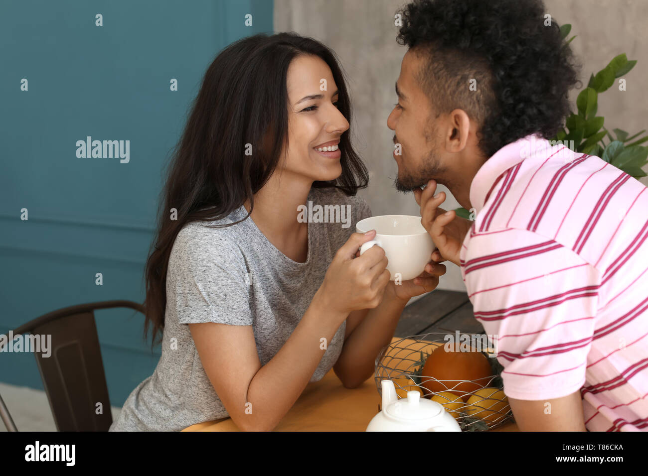 Happy african american couple drinking hi-res stock photography and ...