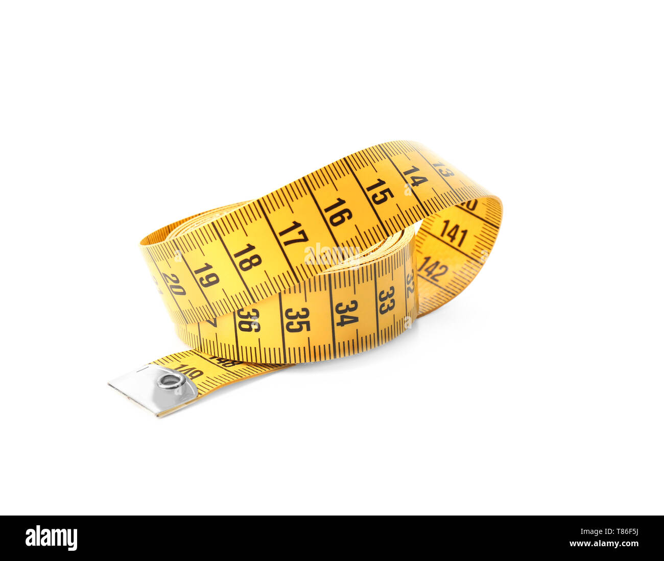 Tailors tape measure cut out on a white background. Yellow measuring tape  Stock Photo - Alamy