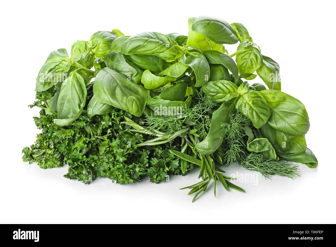 Fresh herbs on white background Stock Photo - Alamy