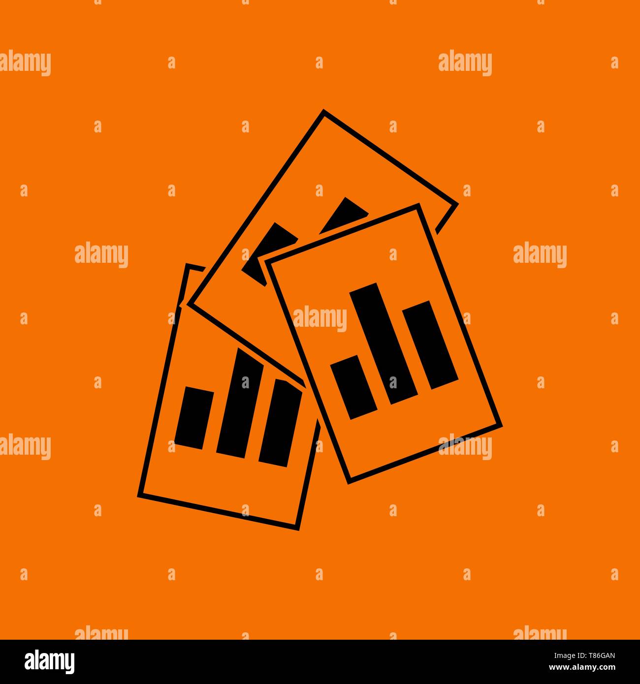 Analytics Sheets Icon. Black on Orange Background. Vector Illustration. Stock Vector