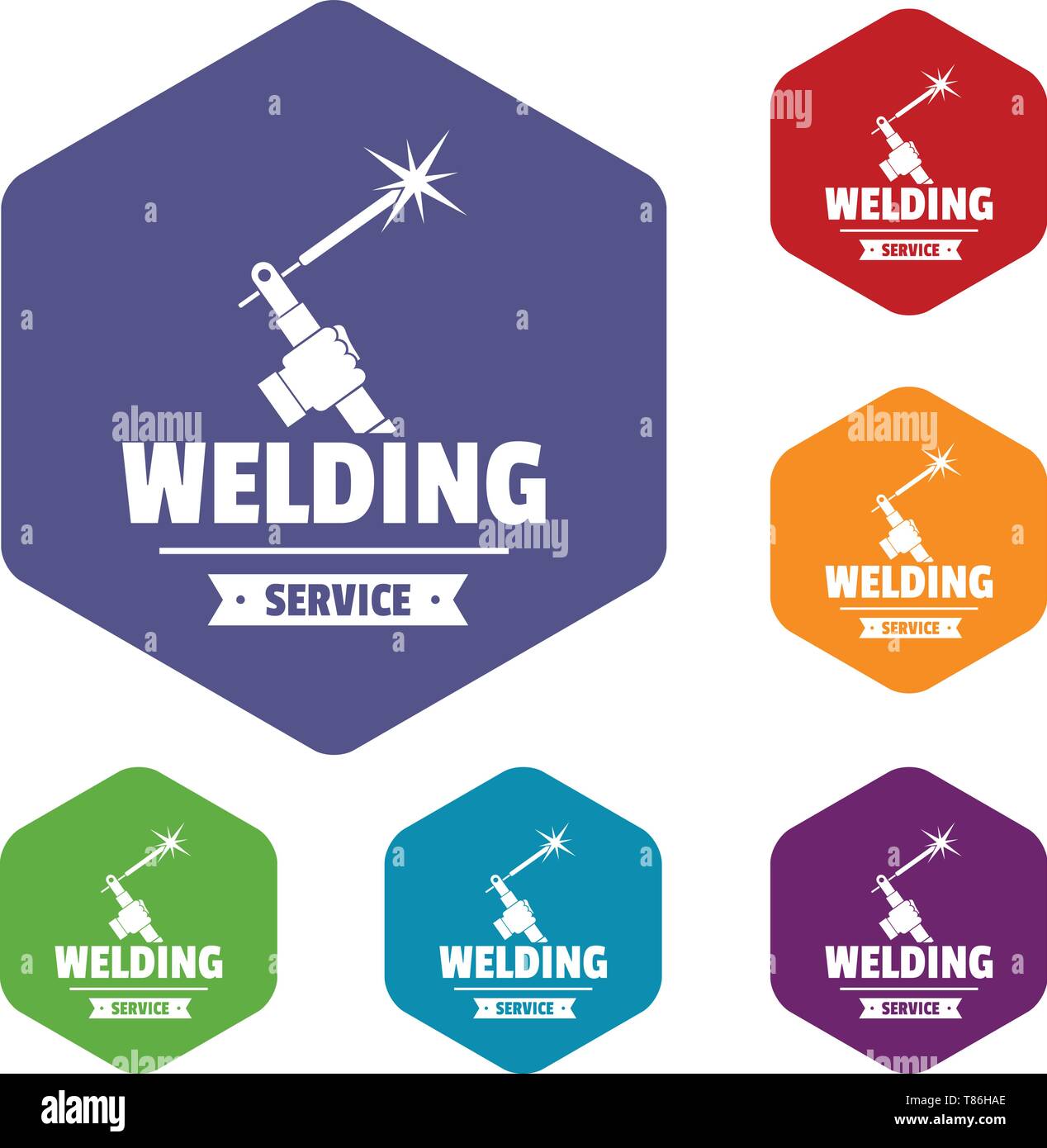 Welding workshop icons vector hexahedron Stock Vector
