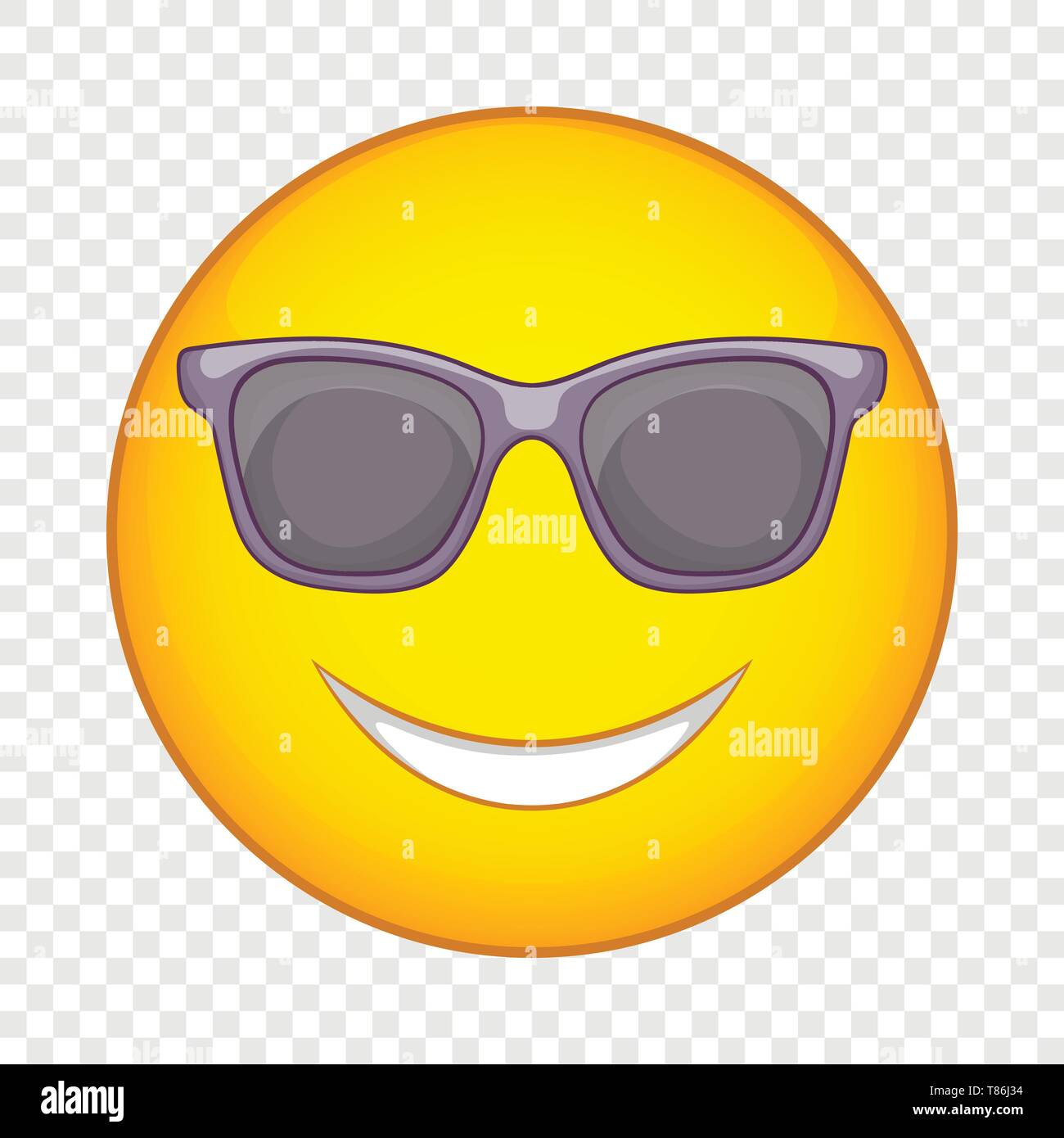Happy emoticon in sunglasses icon, cartoon style Stock Vector Image