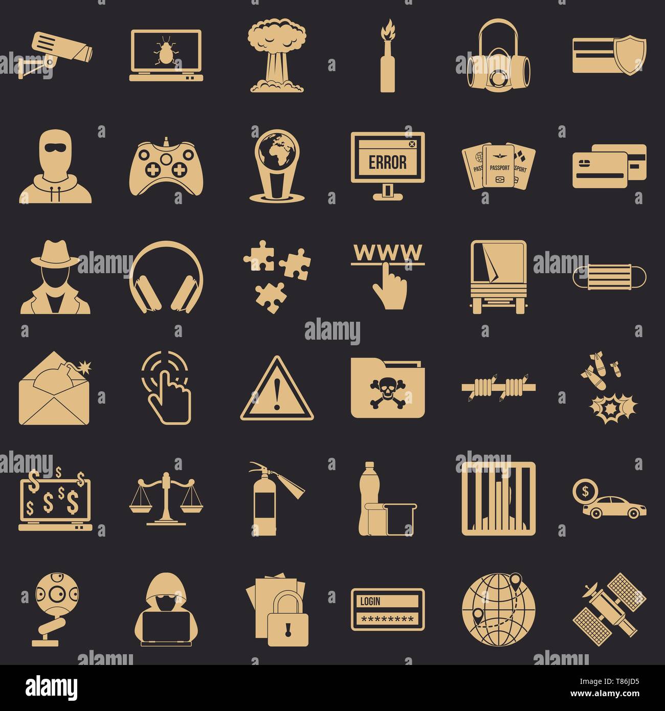 Hacking icons set, simple style Stock Vector