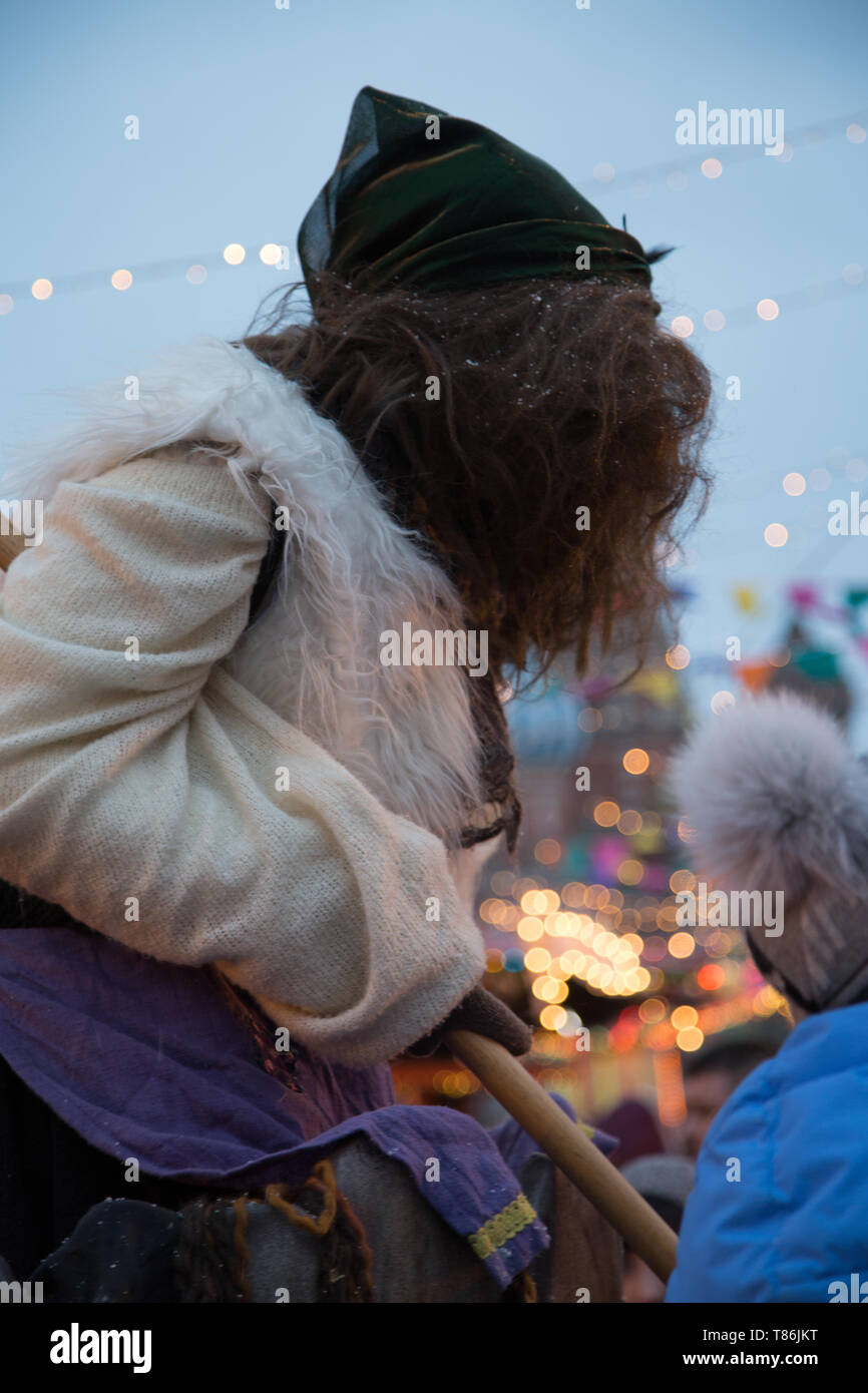 Woman witch costume street Halloween celebration vertical  Stock Photo