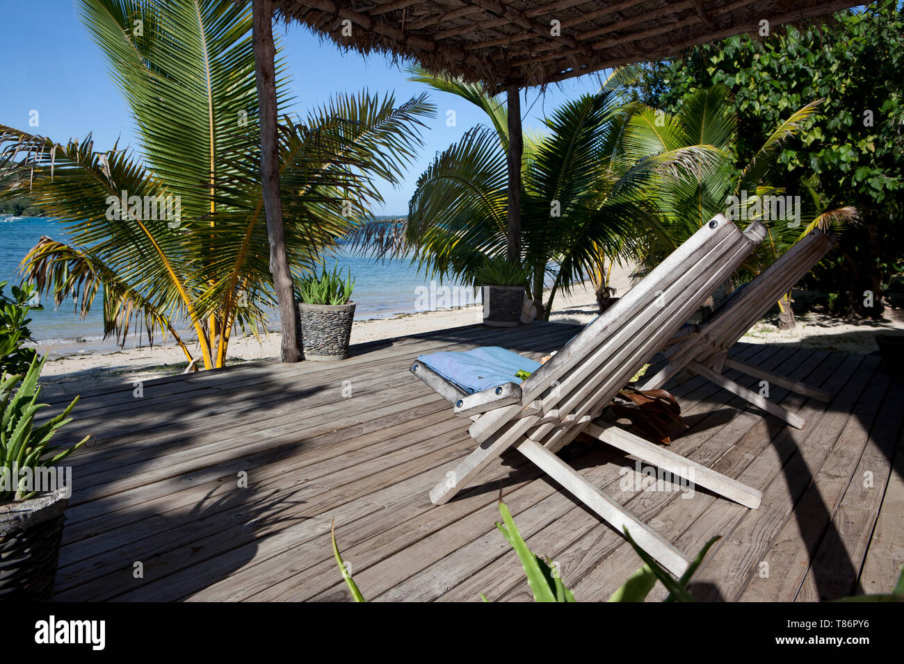 Deck Chairs On Wooden Deck Stock Photo - Alamy