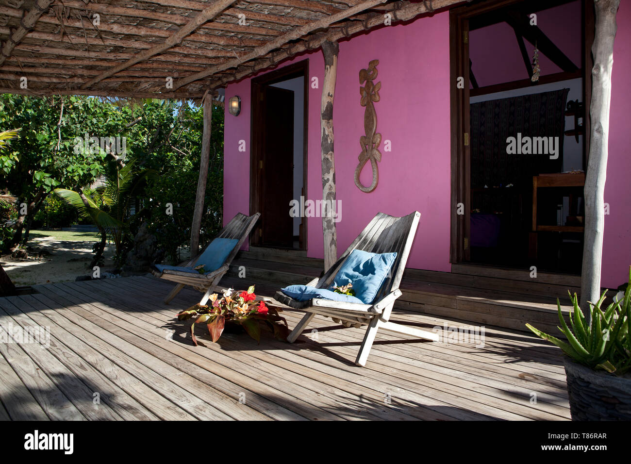 Deck Chairs On Wooden Deck Stock Photo - Alamy