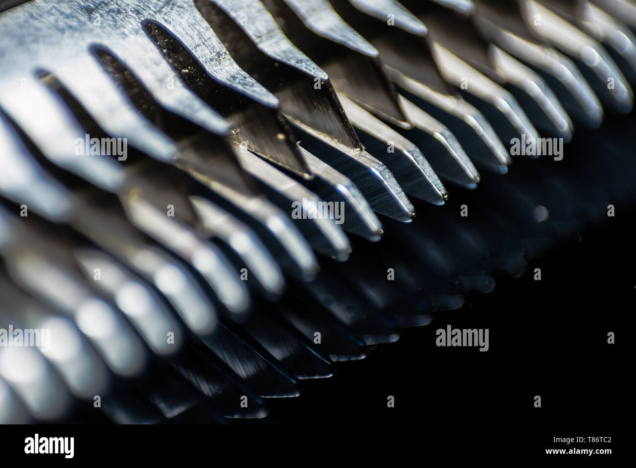 extreme macro photo of a trimming blade, Oster blade Stock Photo - Alamy