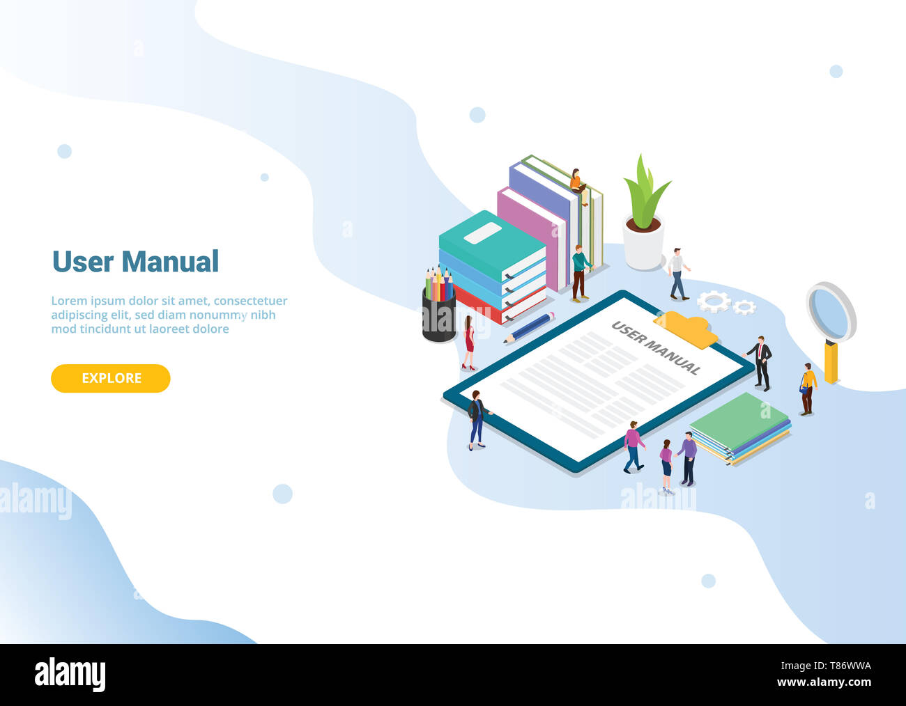 user manual book concept with people and some guide on the clipboard
