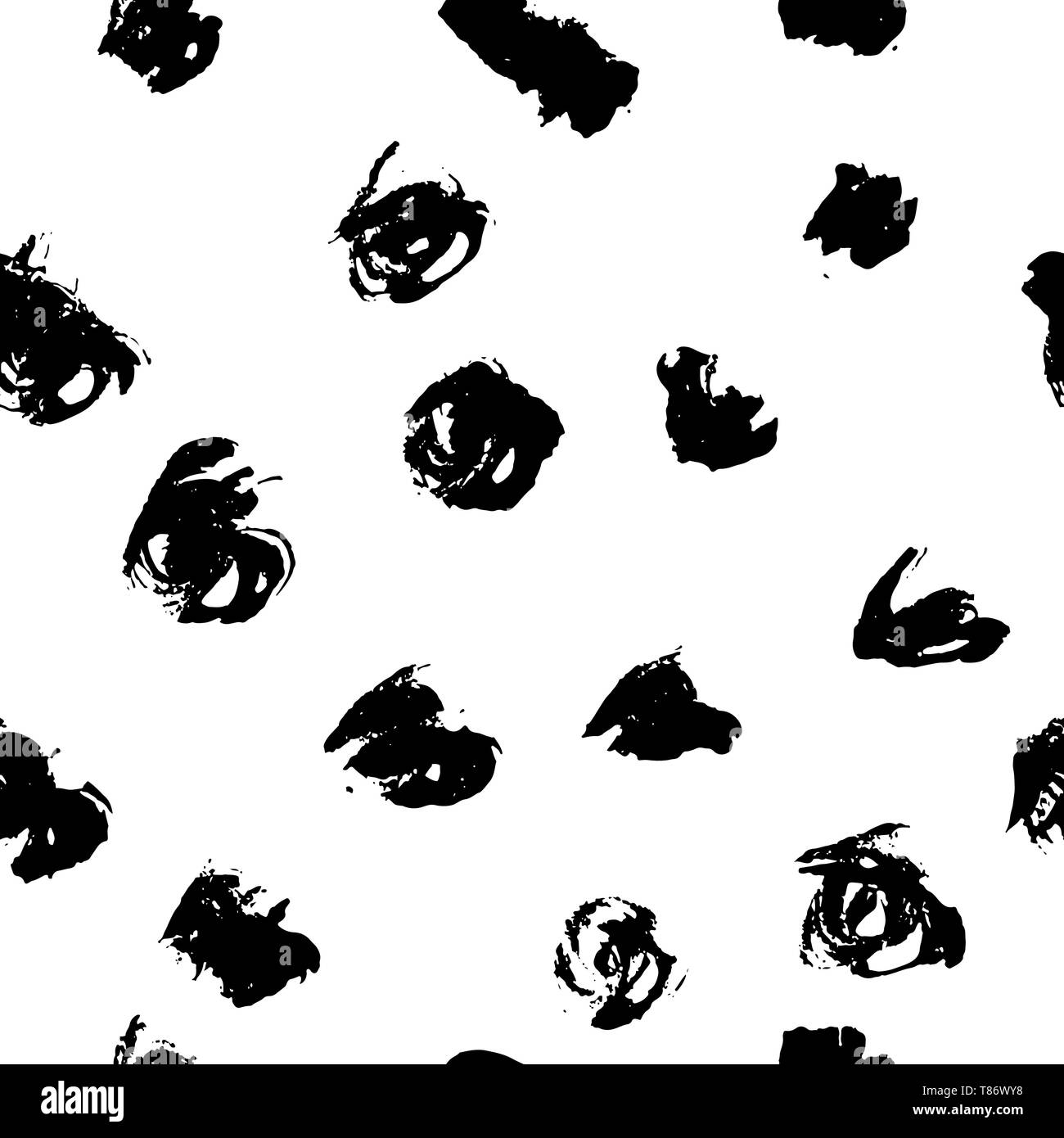 Seamless pattern with hand drawn black dots on white background. Polka ...