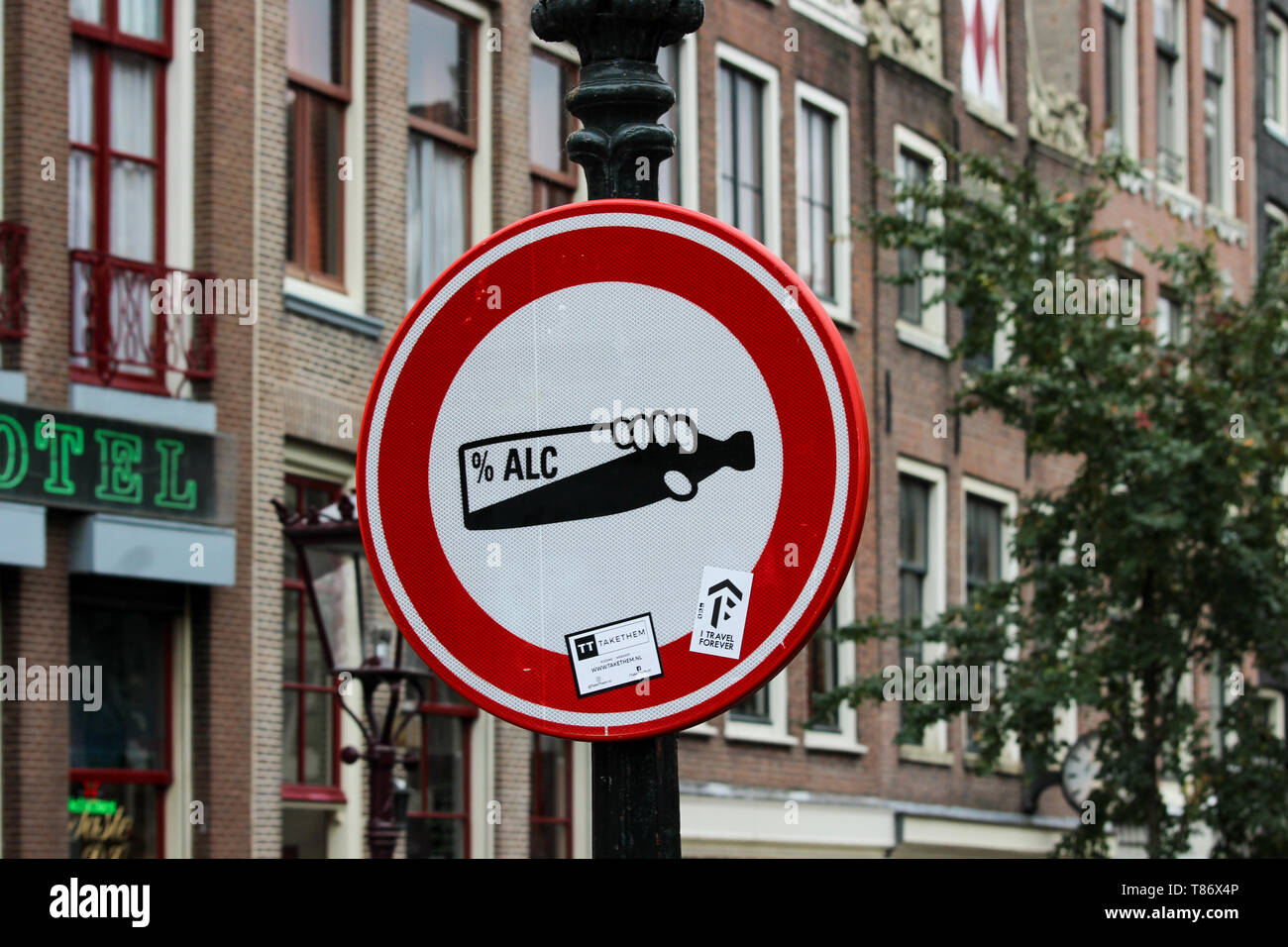 Traffic sign in Red Light District, Amsterdam Stock Photo