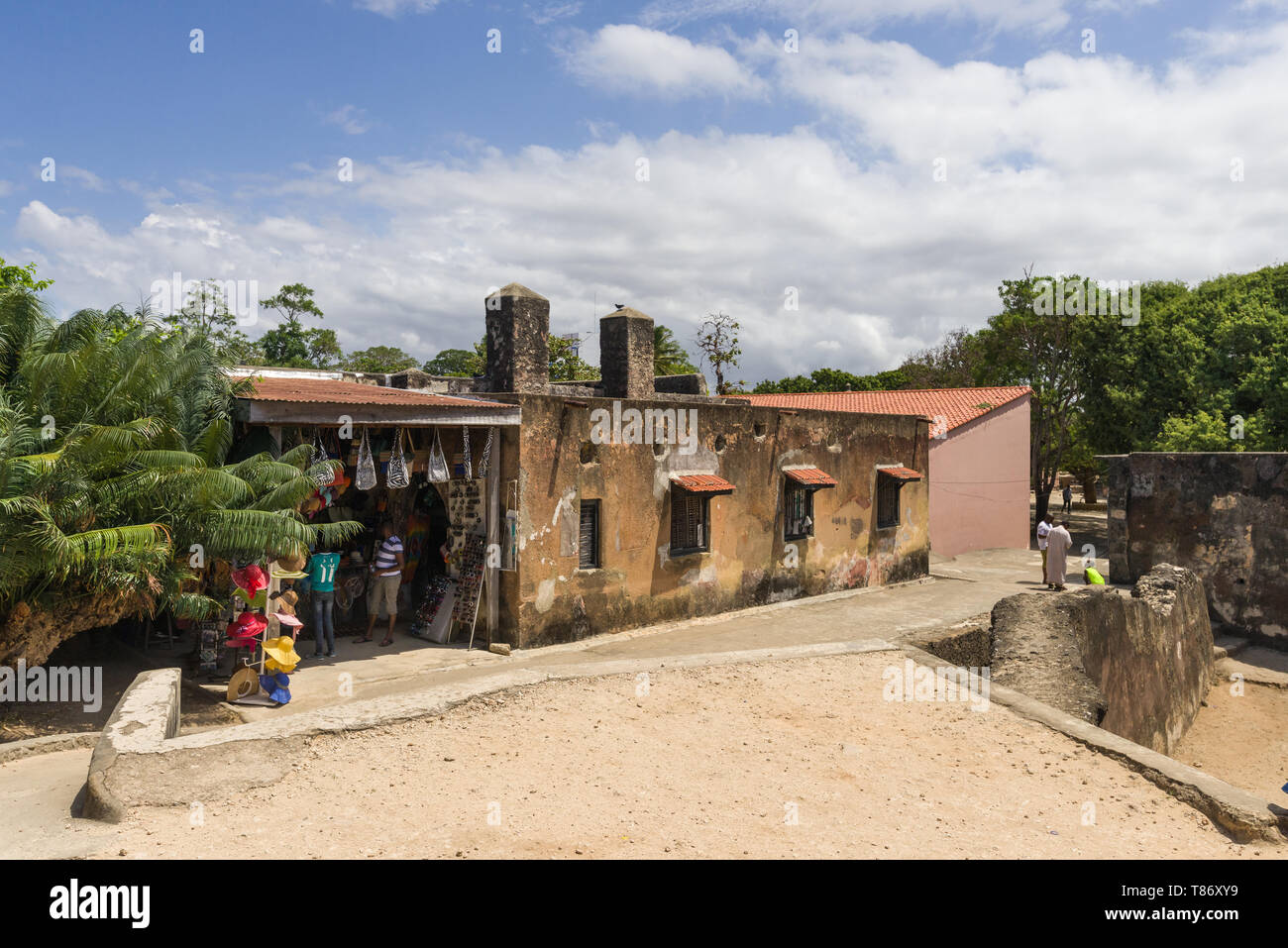 Exterior of the Fort Jesus gift shop, a 16th century Portuguese coastal fort, now a museum, Mombasa, Kenya Stock Photo