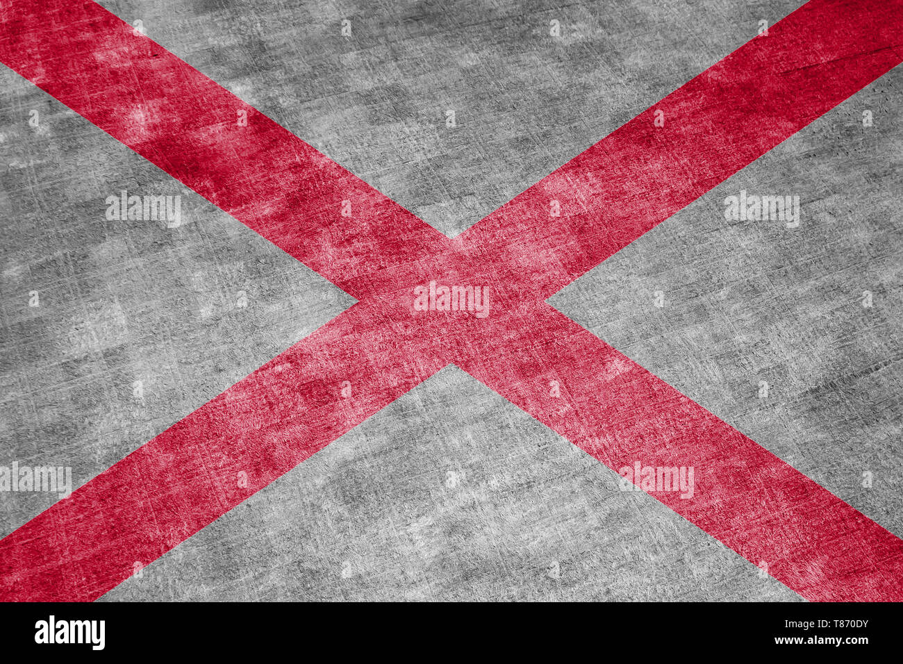The national flag of the US state Alabama in against a gray textile rag on  the day of independence in different colors of blue red and yellow. Politic  Stock Photo - Alamy