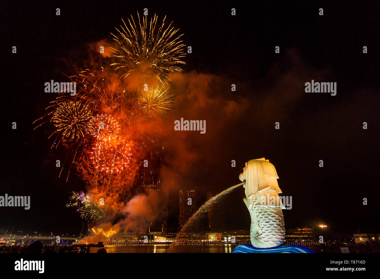 Chinese New Year fireworks celebration in Singapore Stock Photo
