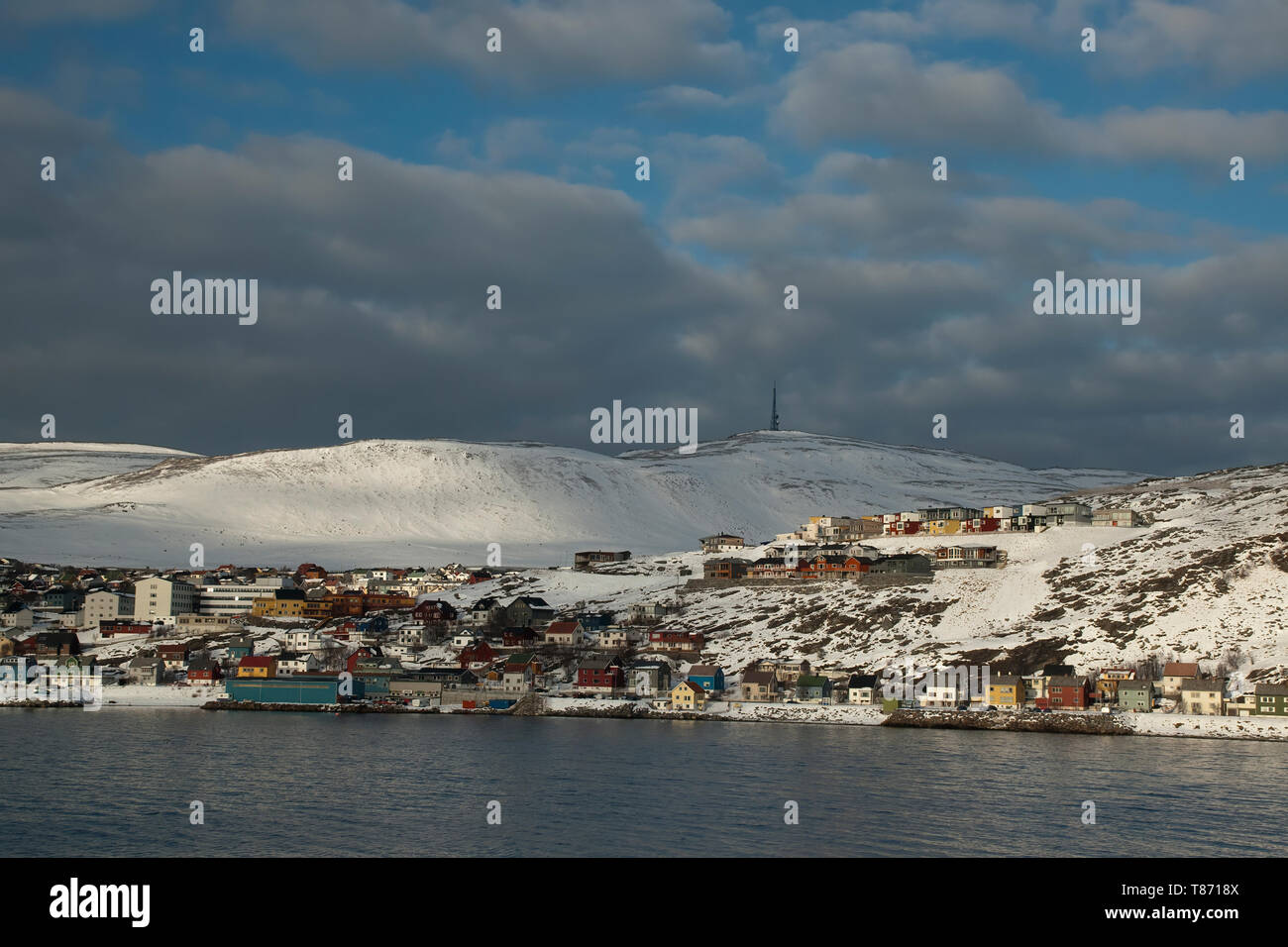 Hammerfest Norway, view of town from the water Stock Photo