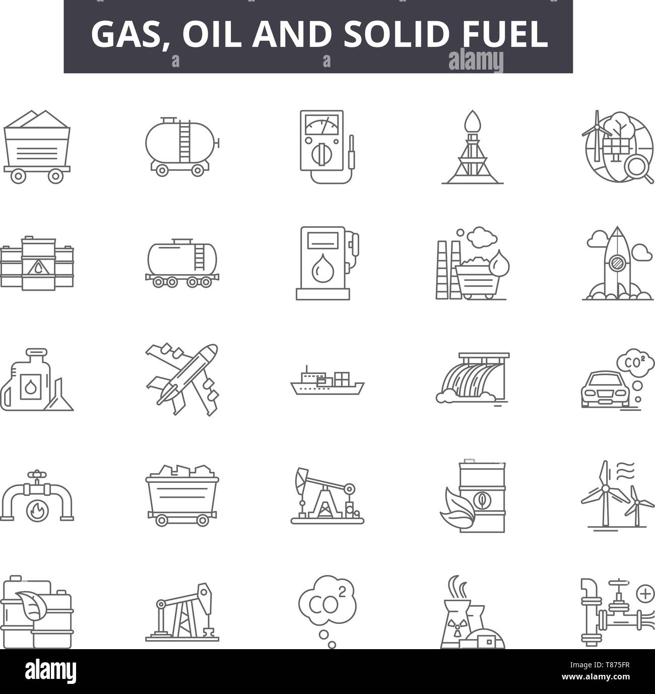 Gas, oil and solid fuel line icons, signs, vector set, outline concept