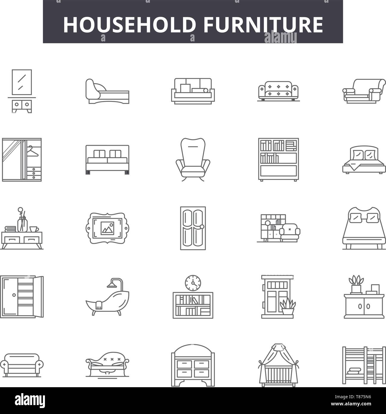 Household furniture line icons, signs, vector set, outline concept, linear illustration Stock