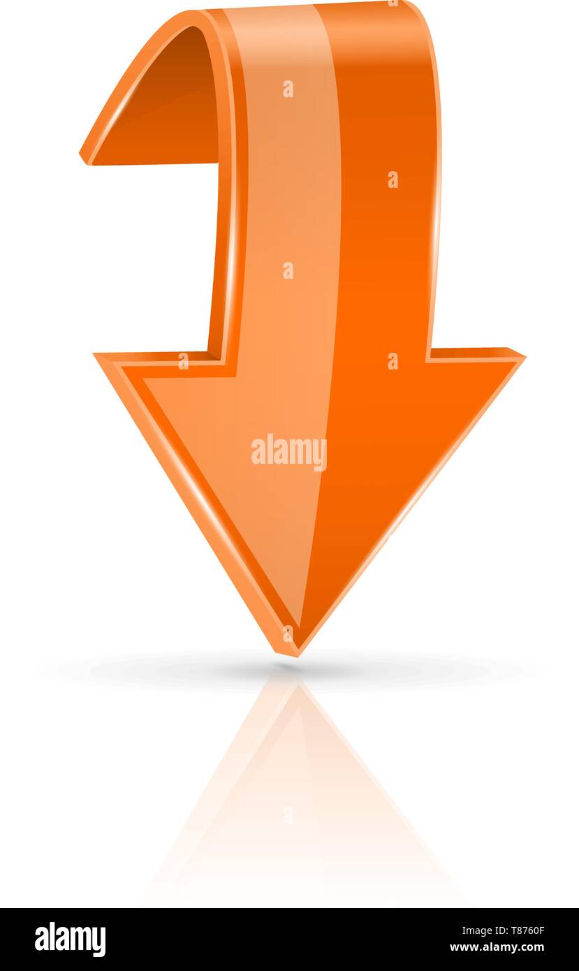 Orange down 3d button Stock Vector