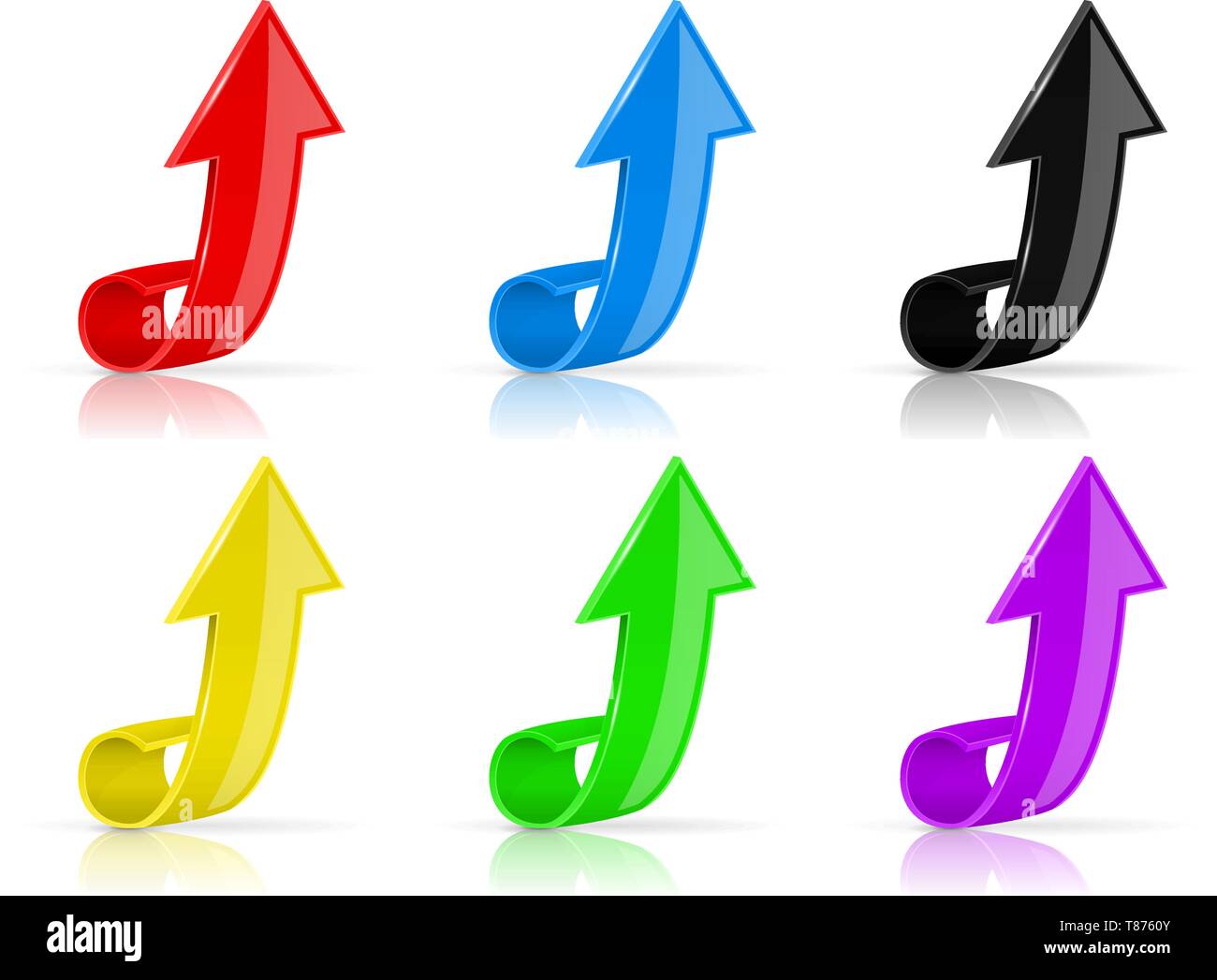 Colored UP arrows. Shiny 3d signs Stock Vector