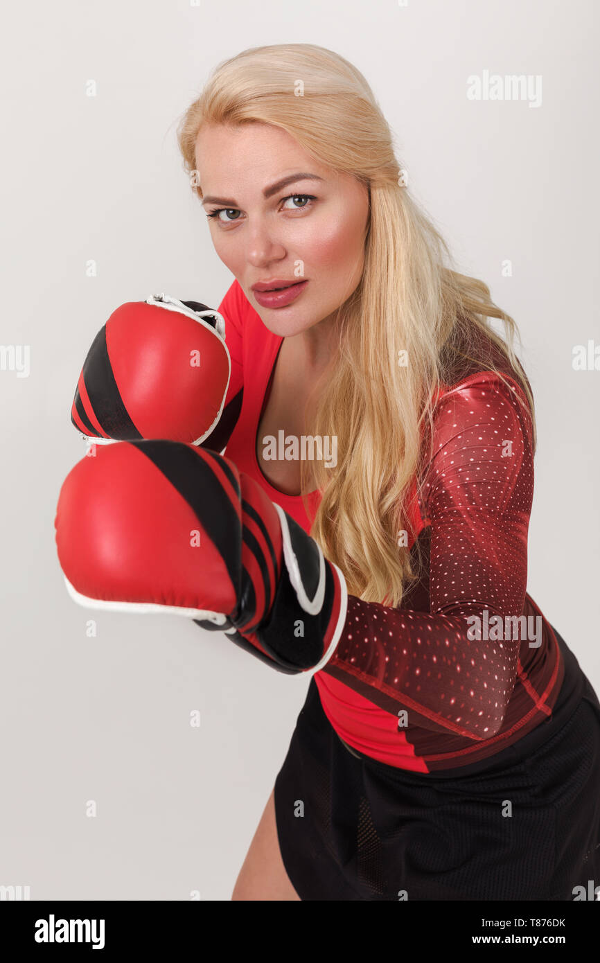 Blonde Girl Getting Knocked Out Boxing Stock Photo 55532395