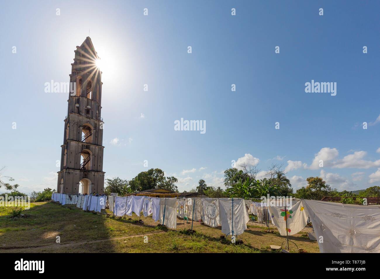 Cuba, Sancti Spiritus Province, Trinidad, a city listed as World Heritage by UNESCO, Valle de los Ingenios, the tower Manaca Iznaga Stock Photo