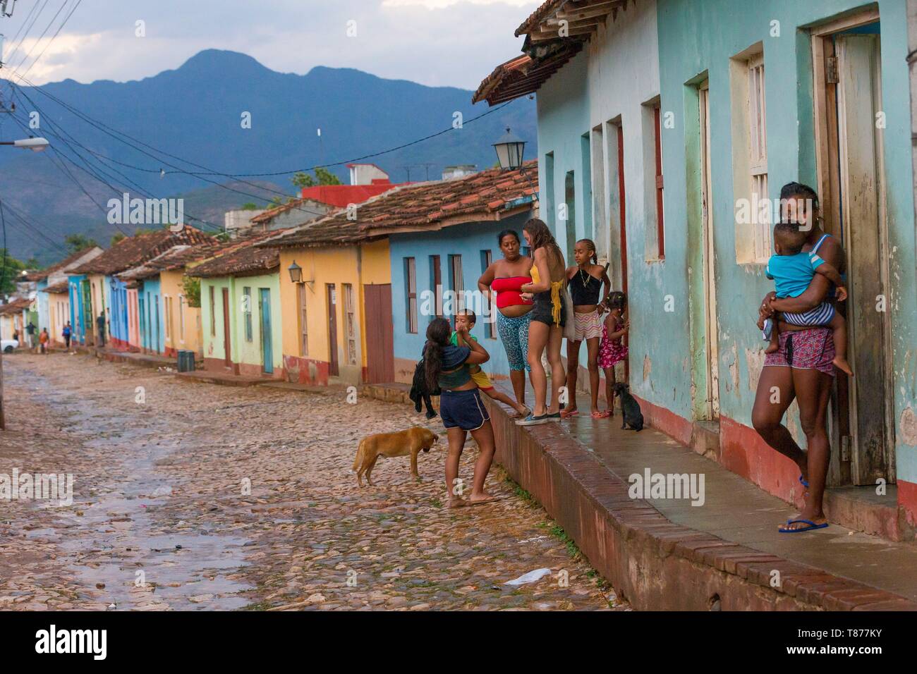 Cuba, Sancti Spiritus Province, Trinidad de Cuba listed as World Heritage by UNESCO, street with colorful facades Stock Photo