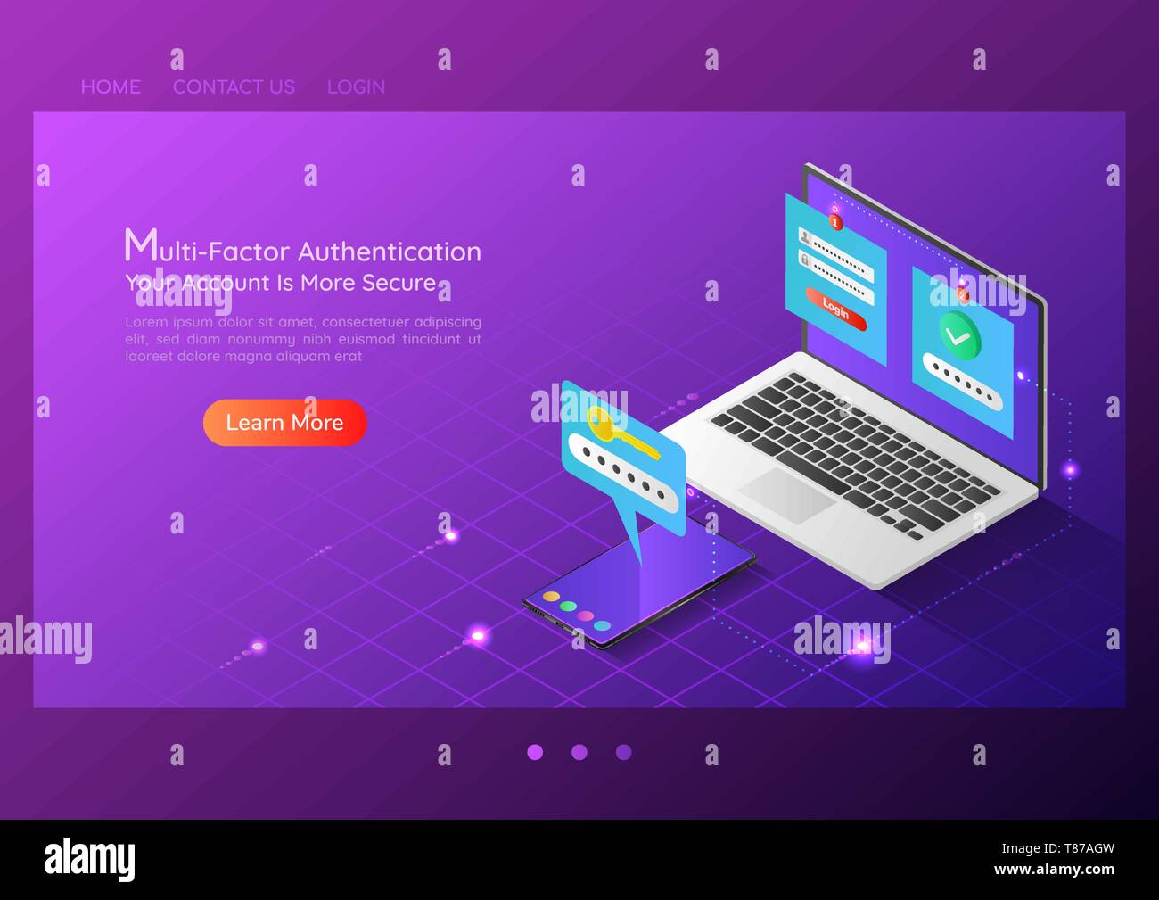 3d Isometric Web Banner Two Steps Verification System On Laptop