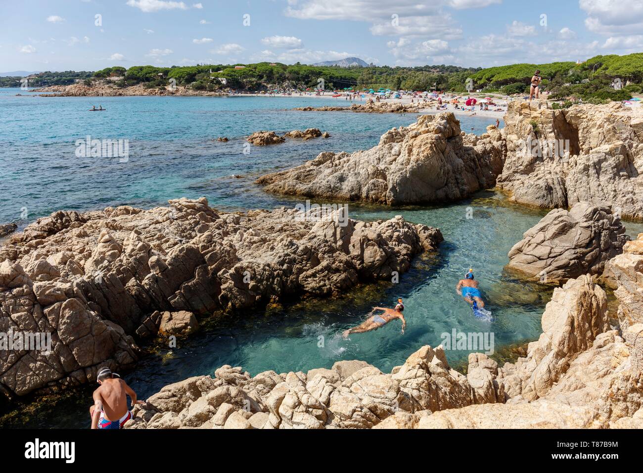 Italy, Sardinia, Nuoro Province, Orosei, Cala Liberotto, couple snorkeling Stock Photo