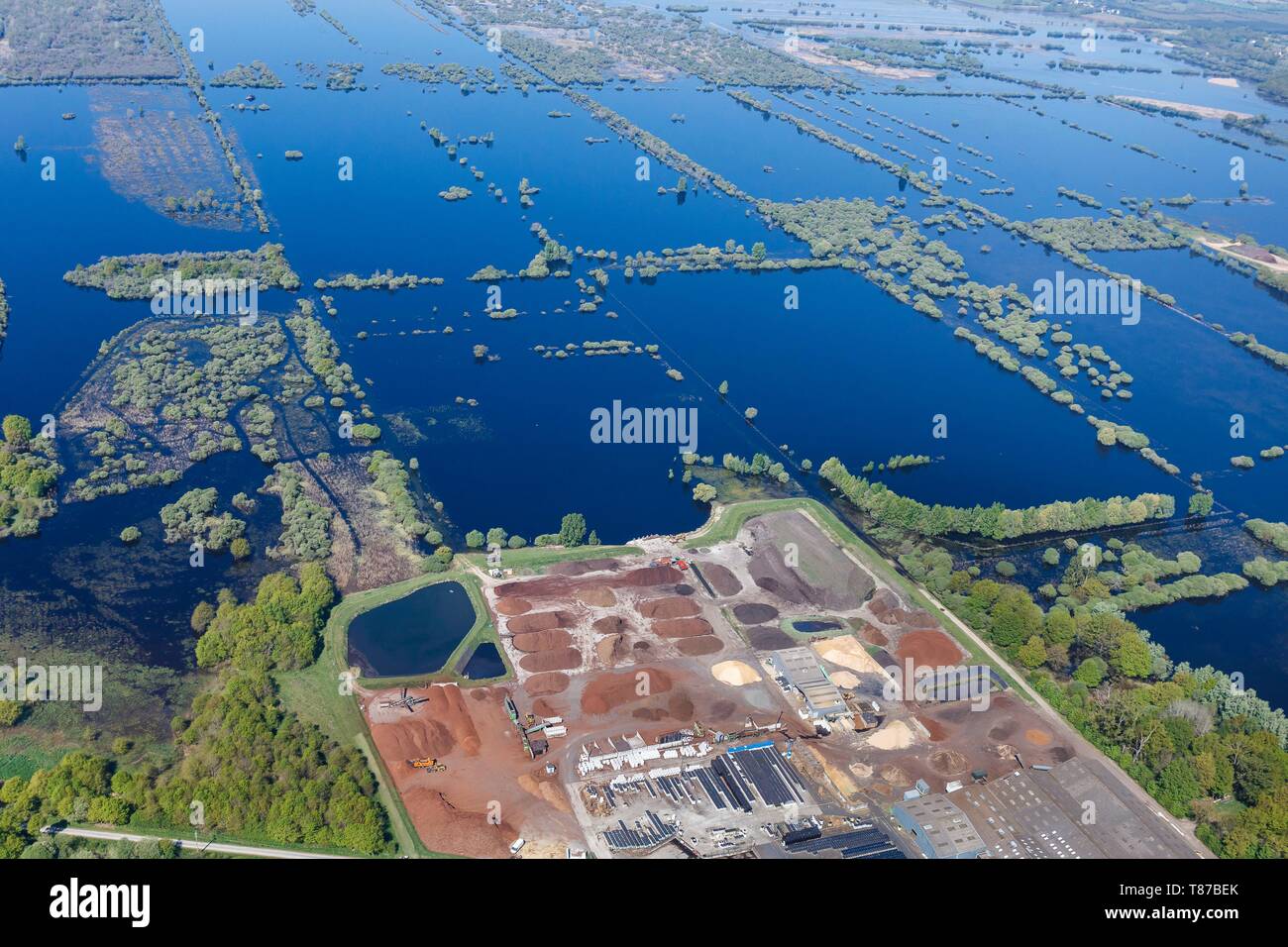 France, Loire Atlantique, St Mars du Desert, peat extraction in the marshes near the Erdre river (aerial view) Stock Photo