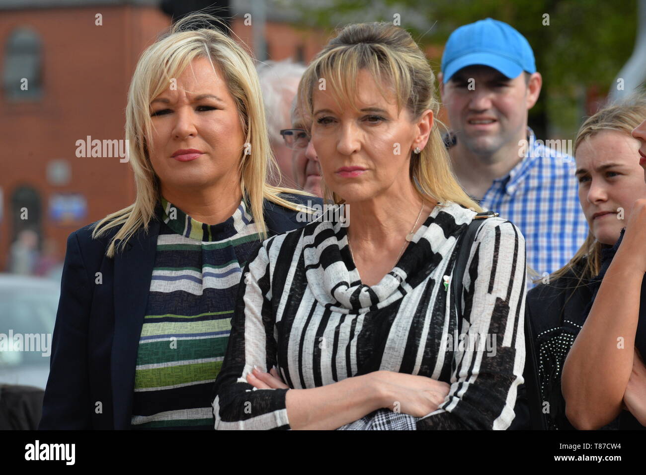 Sinn Fein leaders Mary Lou McDonald TD and Michelle O'Neill MLA attend a NUJ organised vigil, in Guildhall Square, Derry, for murdered journalist Lyra McKee. ©George Sweeney / Alamy Stock Photo