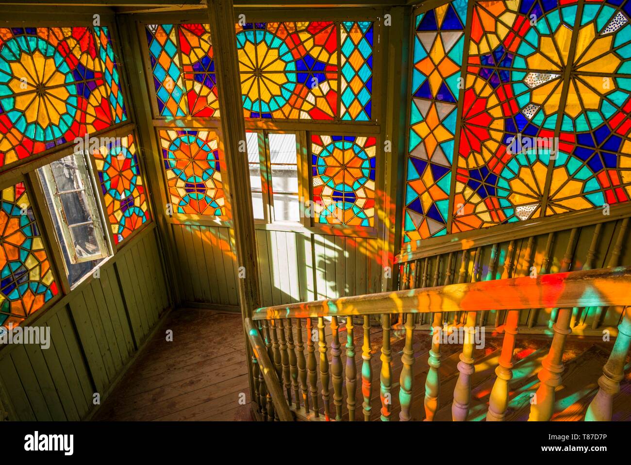 Tbilisi, Old Town, traditional building with stainedglass staircase Stock