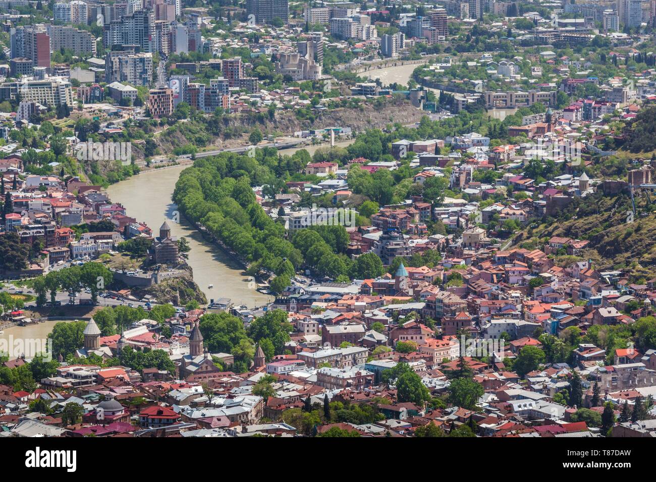 Georgia, Tbilisi, high angle city skyline from Mtatsminda Park Stock Photo